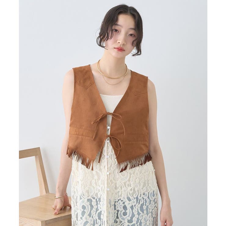 スウェード調フリンジベスト | earth music&ecology  | 詳細画像2 