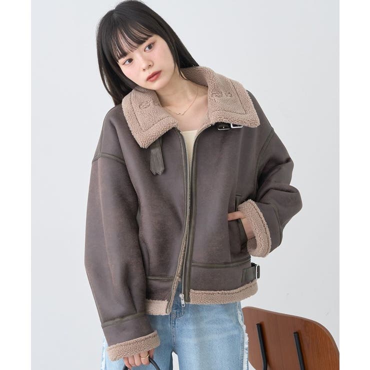 ブラウン | フェイクムートンジャケット | earth music&ecology 