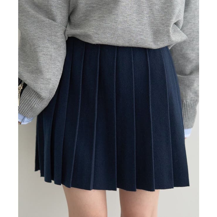 ダークネイビー | ニットプリーツスカート | earth music&ecology 