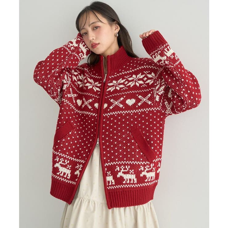 ダブルzipノルディックカウチンニットカーディガン | earth music&ecology  | 詳細画像1 