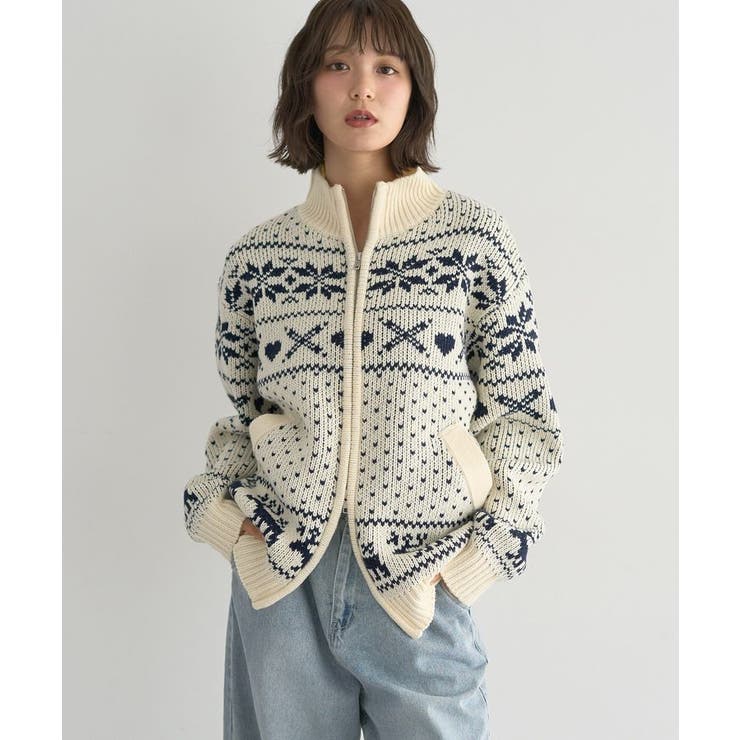 ダブルzipノルディックカウチンニットカーディガン | earth music&ecology  | 詳細画像13 