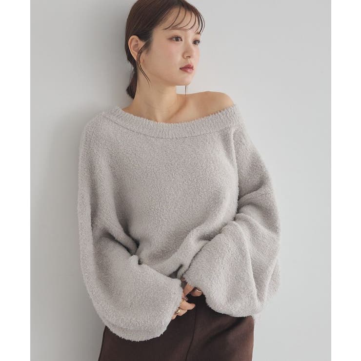 グレーベージュ | オフショルフェザーニットプルオーバー | earth music&ecology 