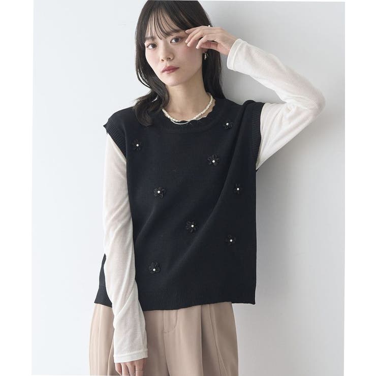 フラワーモチーフニットベスト | earth music&ecology  | 詳細画像8 