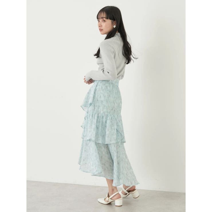 花柄 マーメイドスカート フィッシュテールスカート ミニスカート ハイウエスト フリル レトロ