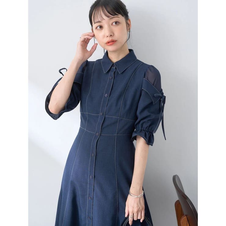 レイヤードショルダー配色ステッチワンピース[品番：EMEW0045218