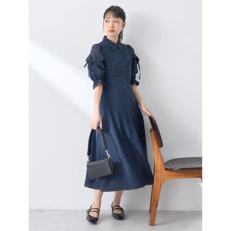 レイヤードショルダー配色ステッチワンピース[品番：EMEW0045218