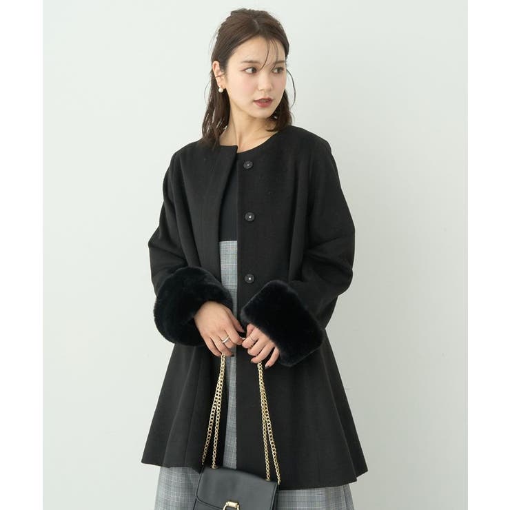 ファーカフスノーカラーコート[品番：EMEW0046442]｜earth