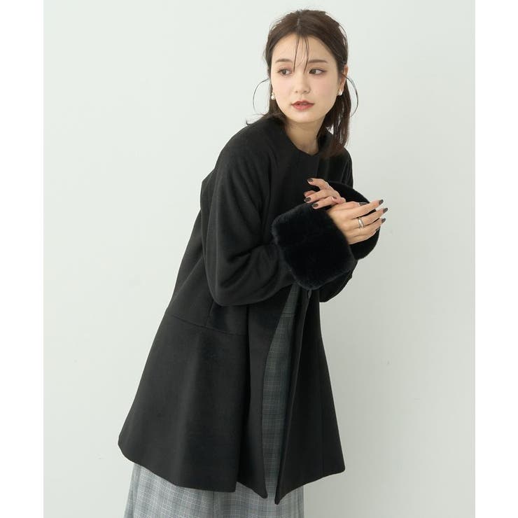 ファーカフスノーカラーコート[品番：EMEW0046442]｜earth
