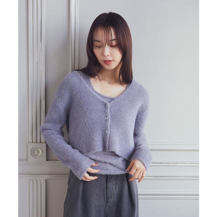 SET2点ラメフェザーカーディガン+インナー[品番：EMEW0046545]｜earth