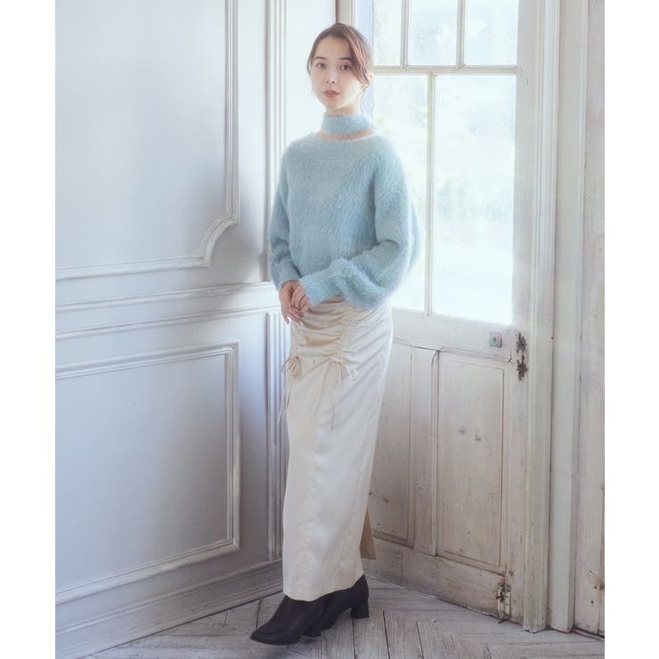 ロングシャギースリットネックニットプルオーバー[品番：EMEW0045429