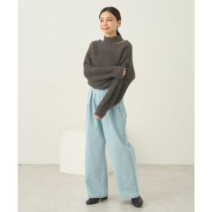 ロングシャギースリットネックニットプルオーバー[品番：EMEW0045429