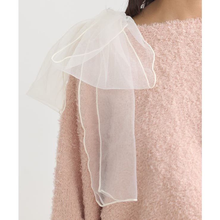 超美品☆ エムズグレイシー の肩リボン付きリブニットプルオーバー 肩リボン付きシンプルニット | msgracy