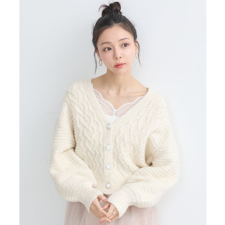 スラブラメヤーンケーブルカーディガン[品番：EMEW0047175]｜earth