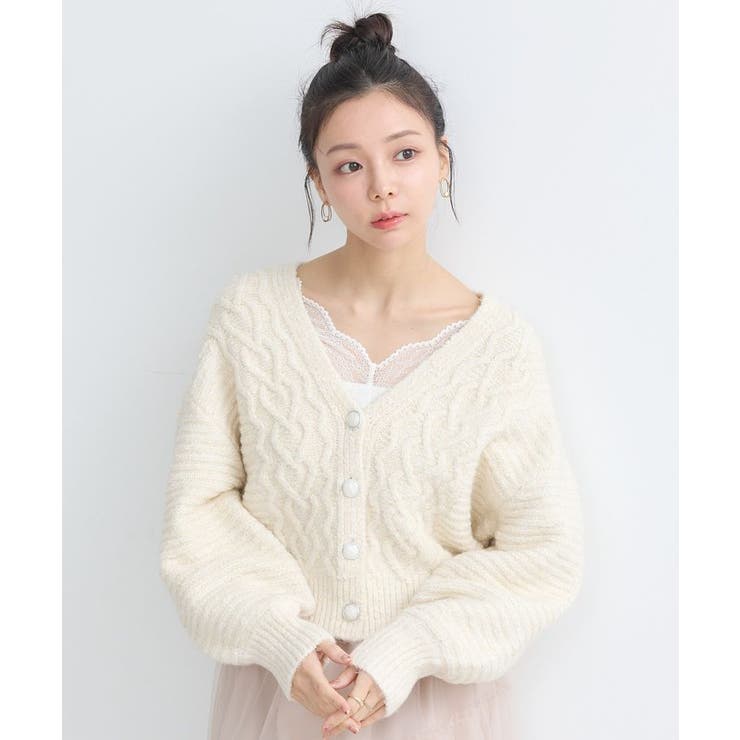 スラブラメヤーンケーブルカーディガン[品番：EMEW0047175]｜earth