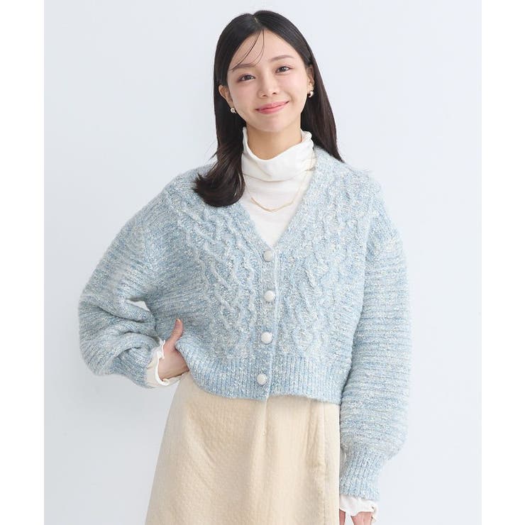 スラブラメヤーンケーブルカーディガン[品番：EMEW0047175]｜earth