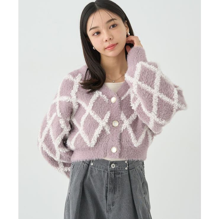 シャギーダイヤ柄ショートニットカーディガン[品番：EMEW0046904]｜earth music&ecology  （アースミュージックアンドエコロジー ）のレディースファッション通販｜SHOPLIST（ショップリスト）