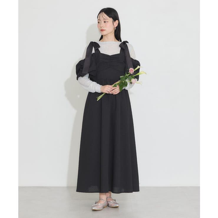 リボンショルダーオフショルワンピース[品番:EMEW0047655 リボンショルダーオフショルワンピース[品番:EMEW0047655