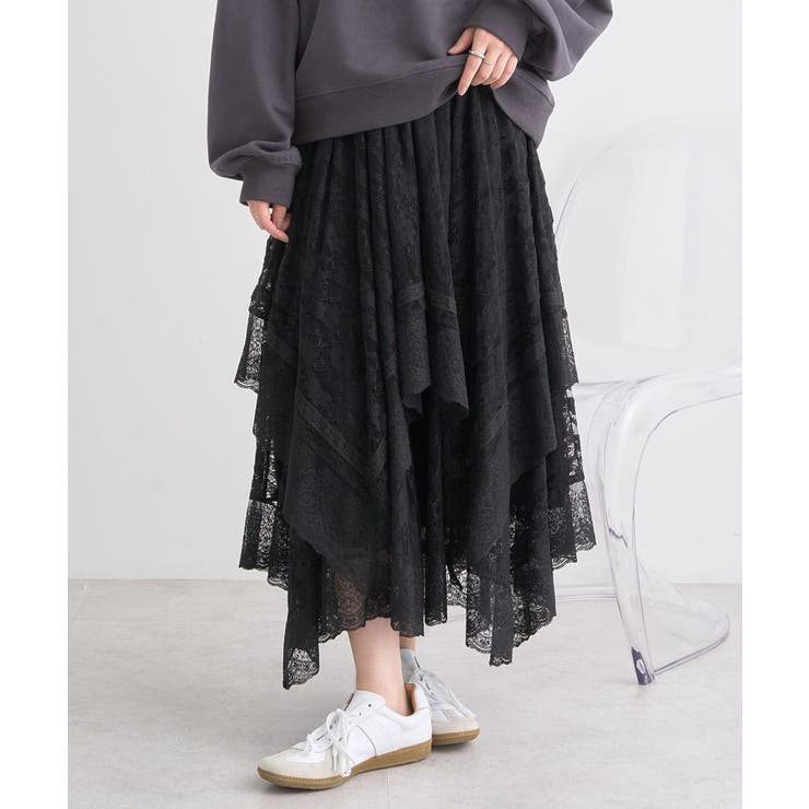 ブラック | レースイレヘムスカート | earth music&ecology 