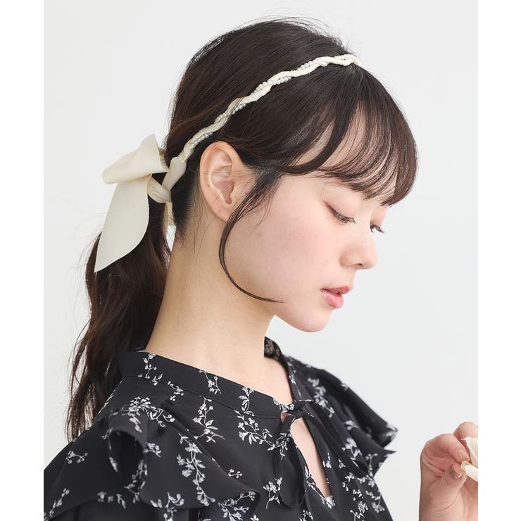 パール×アレンジリボンカチューシャ[品番：EMEW0047978]｜earth