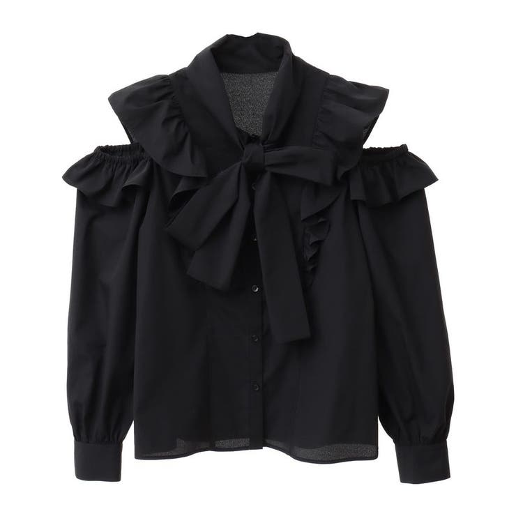 【IRENE】シャツ　ブラウス　黒 リステア リボン　ラッフル 新品タグ付き リボンラッフルブラウス[品番：EMEW0048119]｜earth music&ecology
