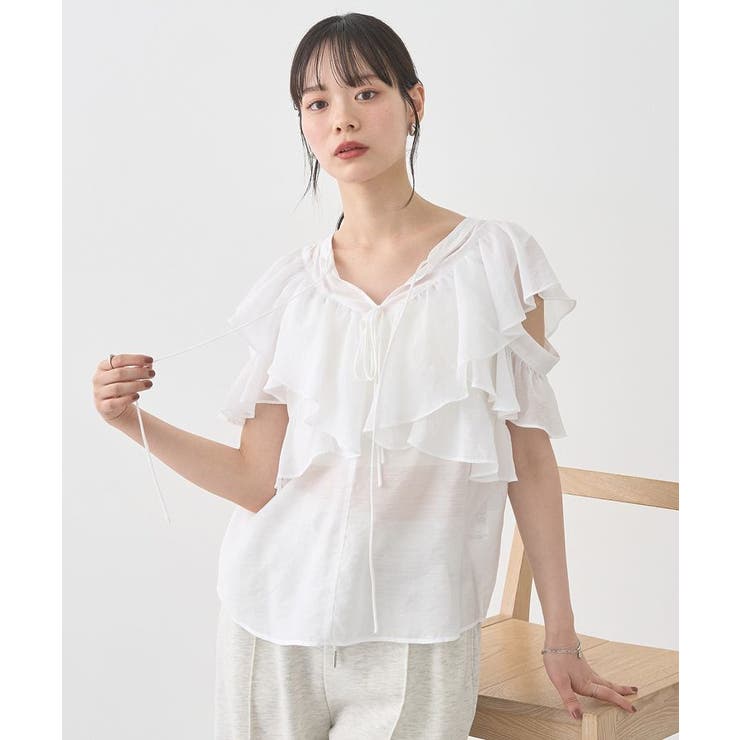 ホワイト | 2WAYフリルブラウス | earth music&ecology 