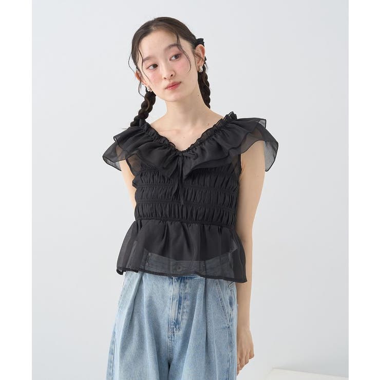 ダブルフリルノースリブラウス | earth music&ecology  | 詳細画像6 