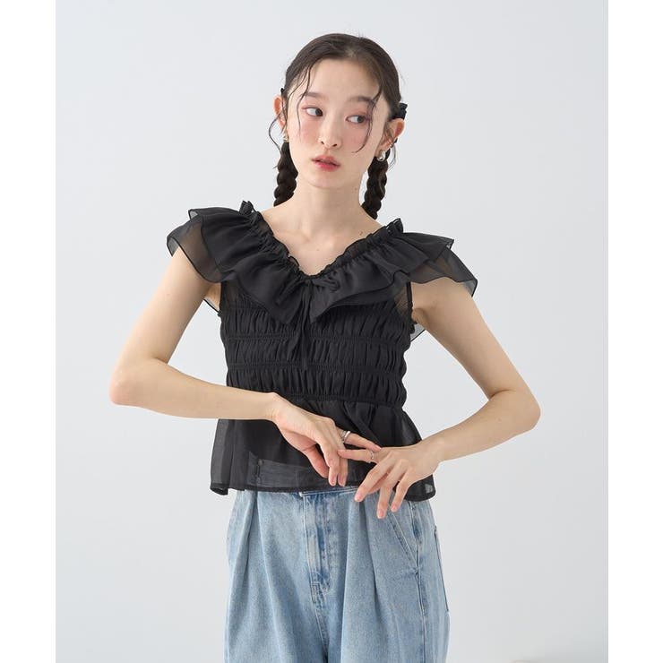 ダブルフリルノースリブラウス | earth music&ecology  | 詳細画像7 