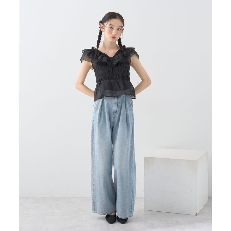 ダブルフリルノースリブラウス | earth music&ecology  | 詳細画像9 