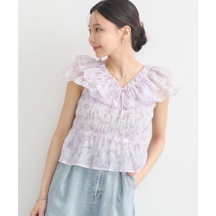 ピンク | ダブルフリルノースリブラウス | earth music&ecology 