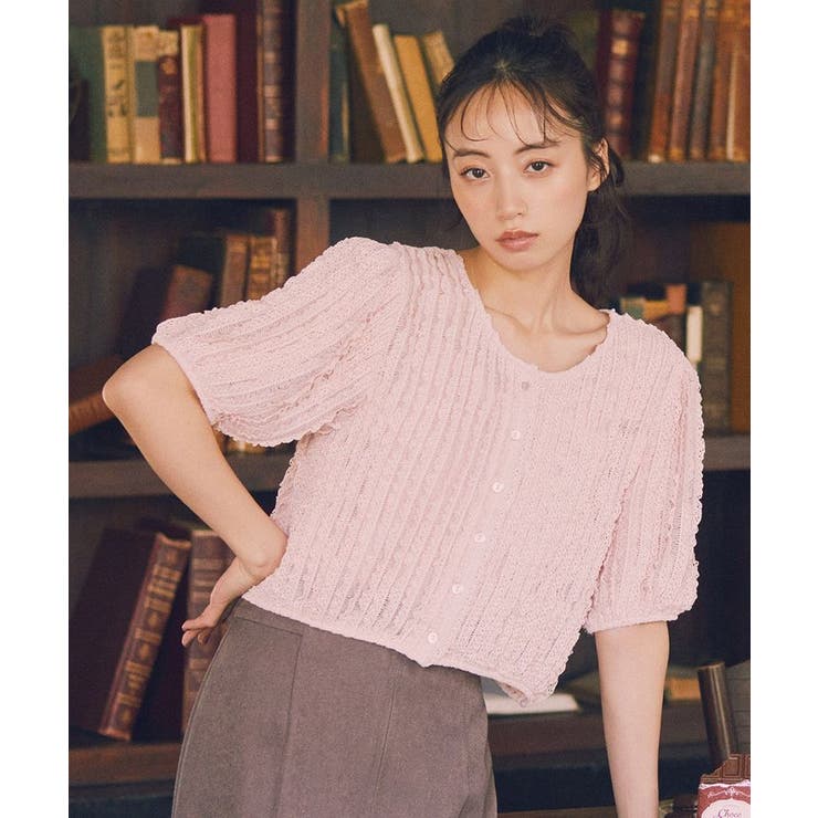 ピンク | ミニフリルカットレースアンサンブル | earth music&ecology 