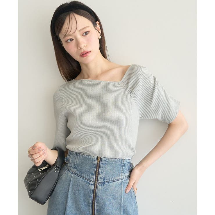 杢グレー | アシメネックリブニットプルオーバー | earth music&ecology 