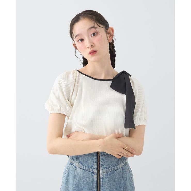 アシメ肩リボンカットソー | earth music&ecology  | 詳細画像10 