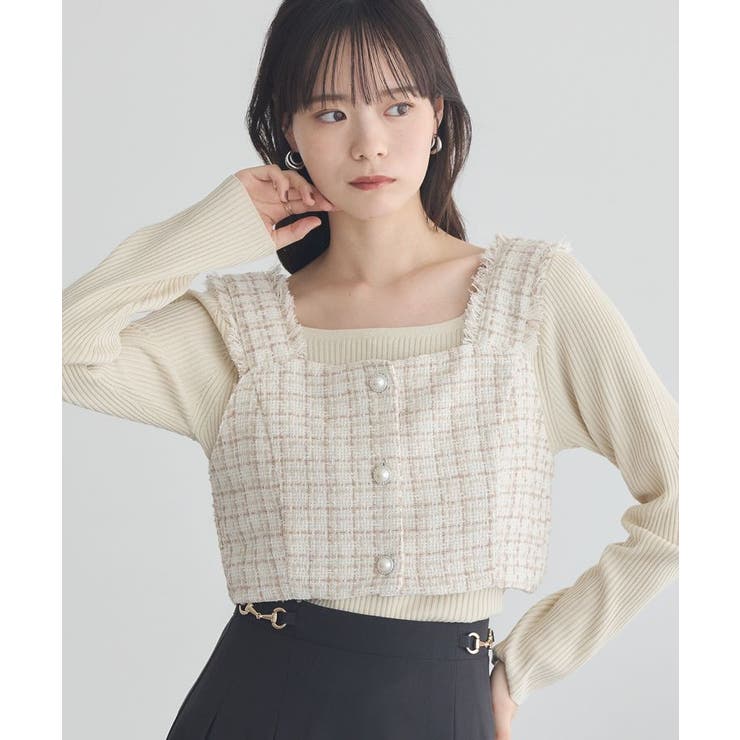 アイボリー | フリンジツイードビスチェ | earth music&ecology 