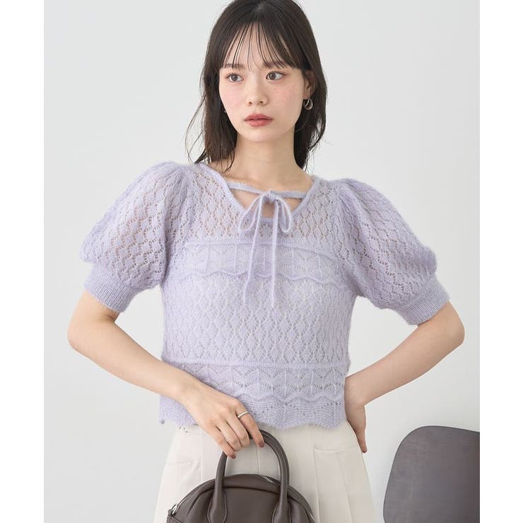 キャットヤーン透かし編みニットプルオーバー | earth music&ecology  | 詳細画像1 