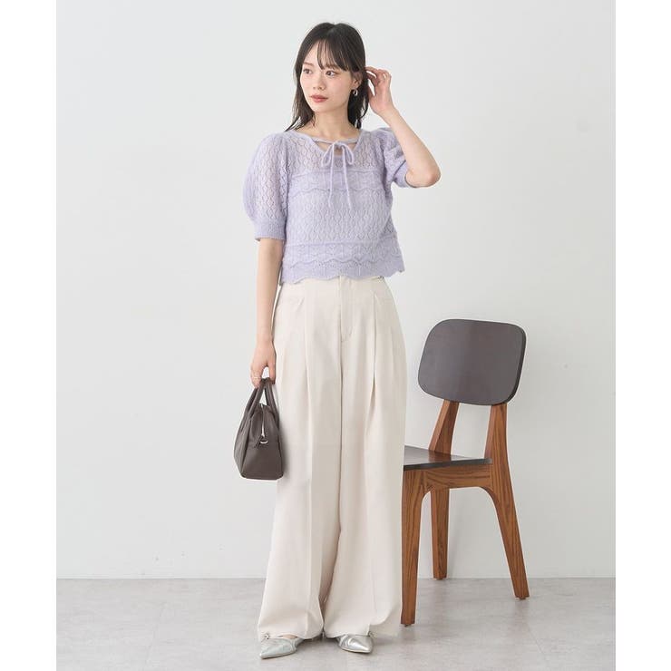 キャットヤーン透かし編みニットプルオーバー | earth music&ecology  | 詳細画像10 