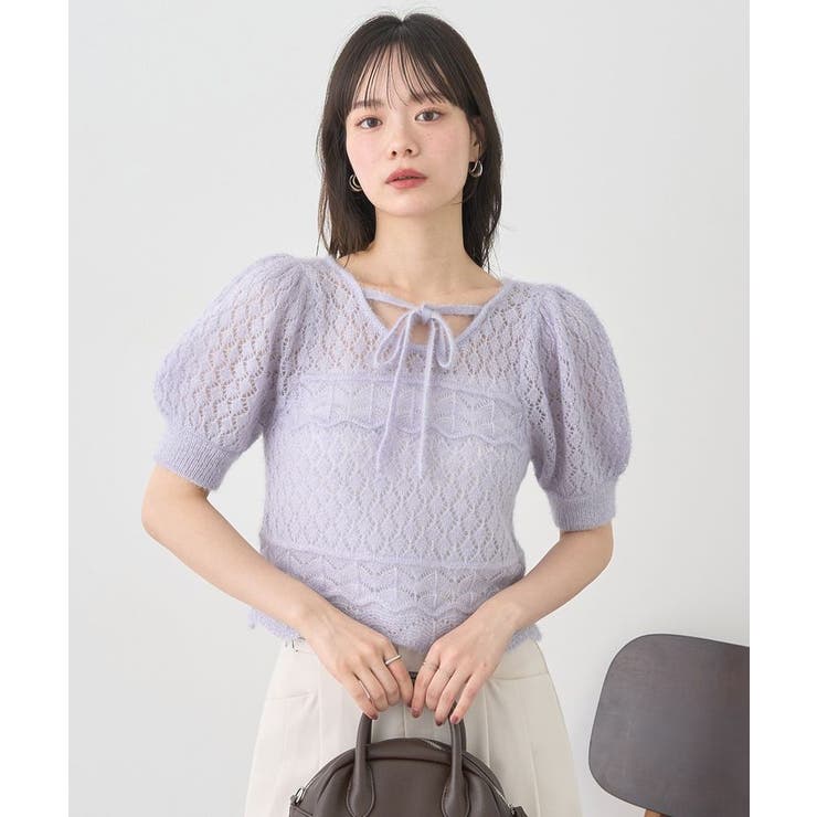 キャットヤーン透かし編みニットプルオーバー | earth music&ecology  | 詳細画像7 