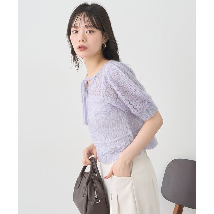 キャットヤーン透かし編みニットプルオーバー | earth music&ecology  | 詳細画像8 