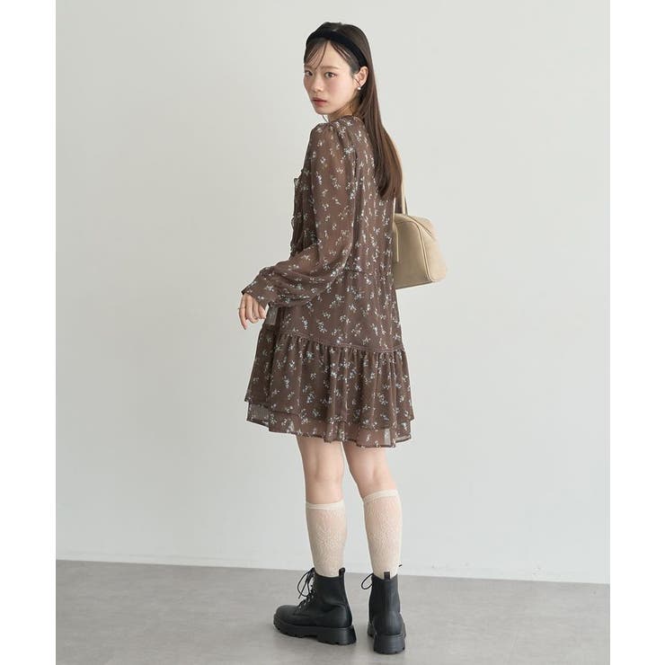 フラワー楊柳ティアードミニワンピース | earth music&ecology  | 詳細画像10 