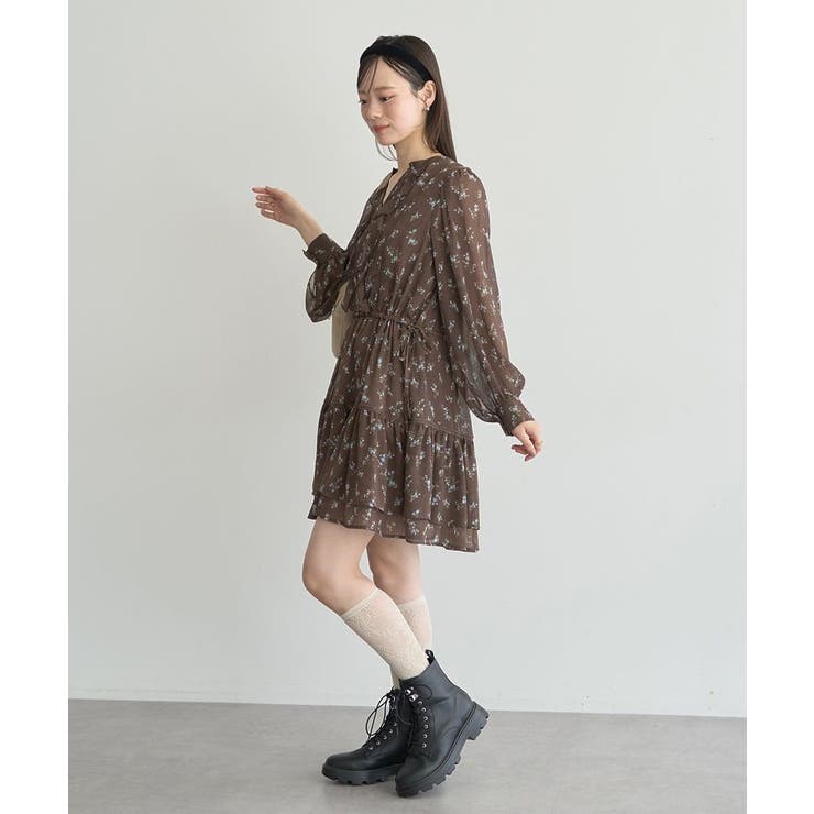 フラワー楊柳ティアードミニワンピース | earth music&ecology  | 詳細画像9 