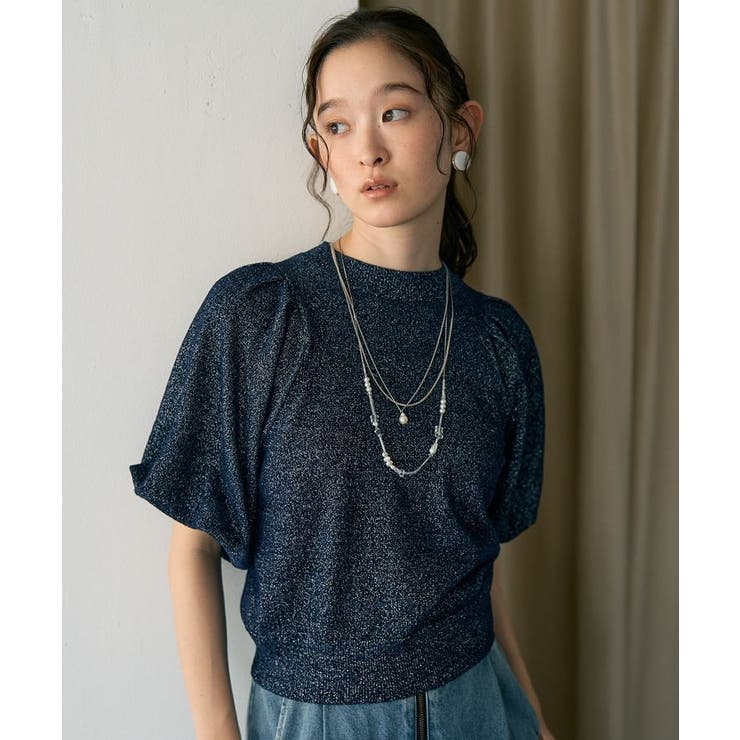 ネイビー | ラメモールパフスリニットプルオーバー | earth music&ecology 