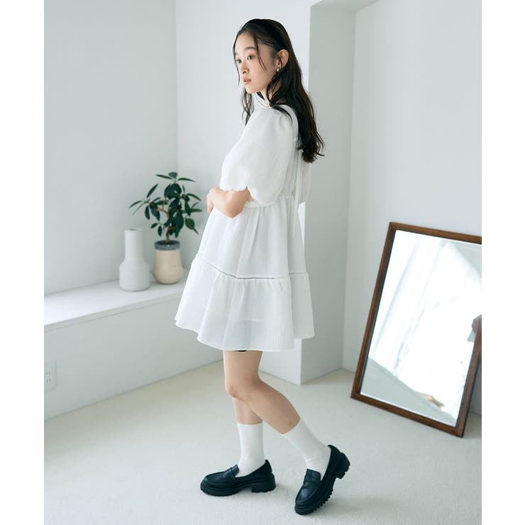 バックリボンパフスリーブミニワンピース | earth music&ecology  | 詳細画像11 