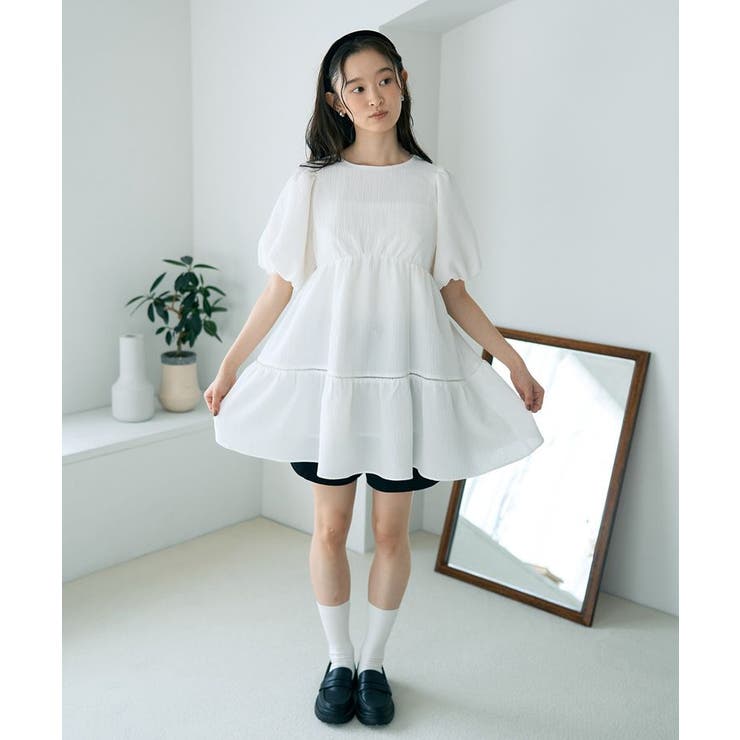 バックリボンパフスリーブミニワンピース | earth music&ecology  | 詳細画像9 