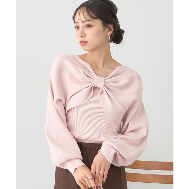 ピンク | 【WEB限定】リボンニットアンサンブル | earth music&ecology 