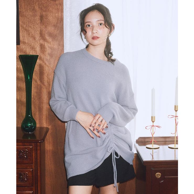 パウダーシャギーシャーリングニットミニワンピース | earth music&ecology  | 詳細画像1 