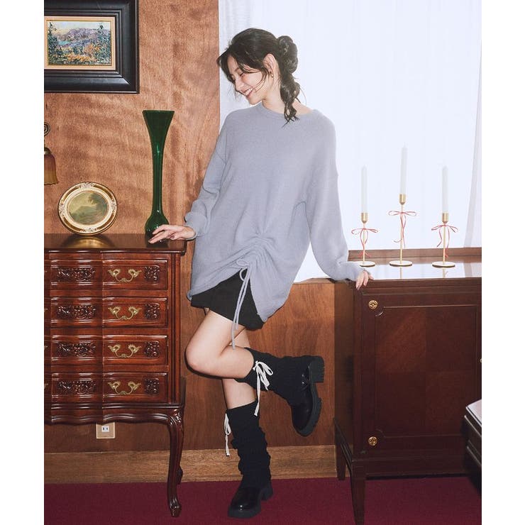 パウダーシャギーシャーリングニットミニワンピース | earth music&ecology  | 詳細画像5 