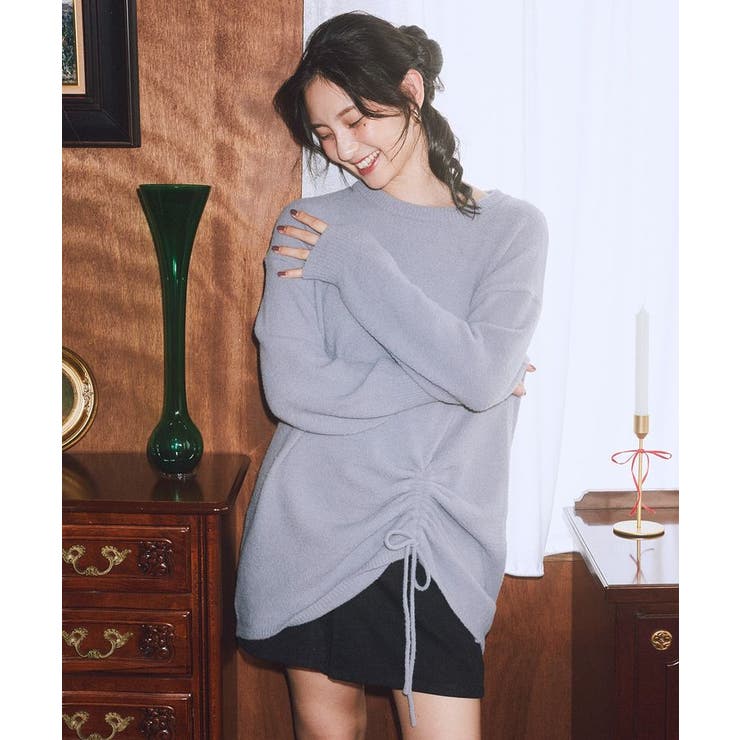 グレー | パウダーシャギーシャーリングニットミニワンピース | earth music&ecology 