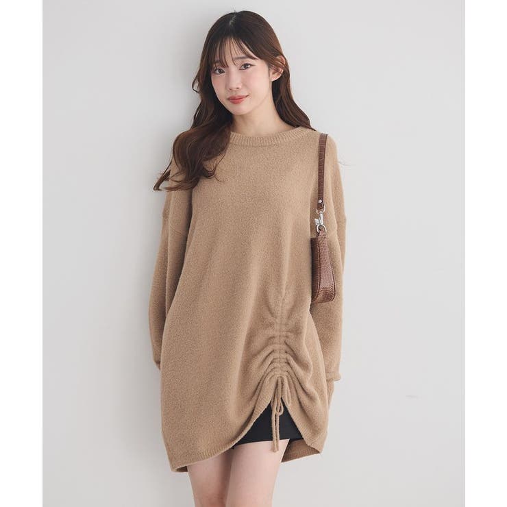 ベージュ | パウダーシャギーシャーリングニットミニワンピース | earth music&ecology 
