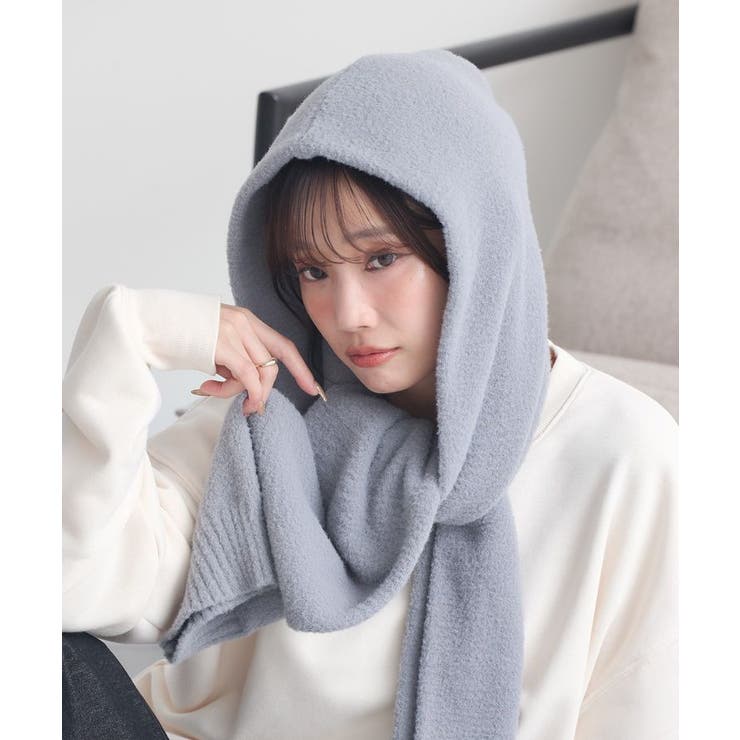 グレー | パウダーシャギーフーディーマフラー | earth music&ecology 