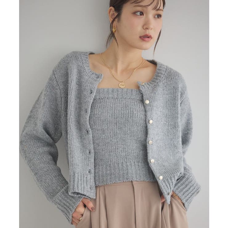 SET2点フラワースパンコールカーデ＋ビスチェ[品番：EMEW0050694