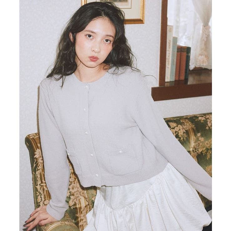 ライトグレー | パウダーシャギークルーネックカーディガン | earth music&ecology 